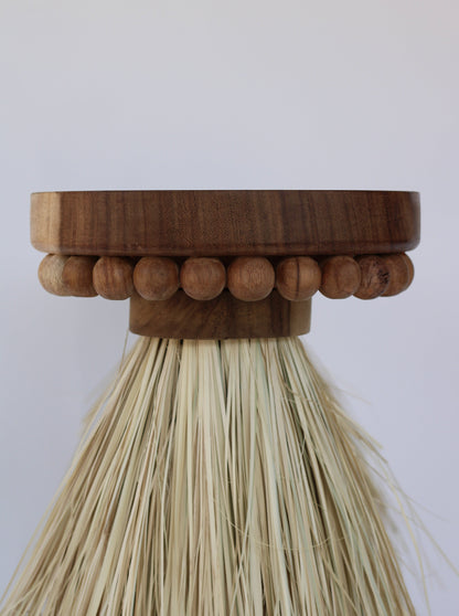 Handcrafted TEOKALI stool made from parotta wood and palm leaves. Crafted in Morelia, Michoacán, México.